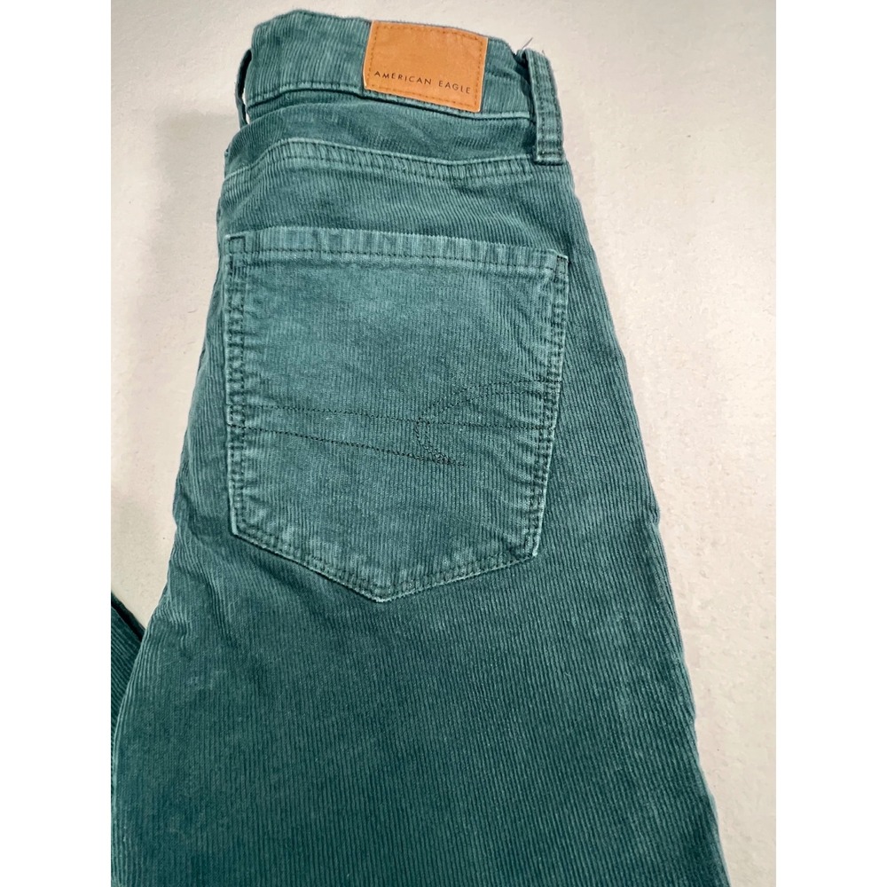 American Eagle Super Hi-Rise Flare Corduroy Pants Teal Green Size 00 Button Fly - Picture 2 of 9